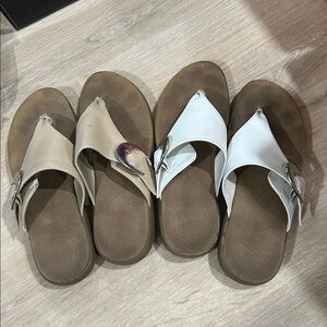 Sz 8 A2 Aerosole Wipline Flip Flop Sandals - 2 pairs - white and nude tan brown